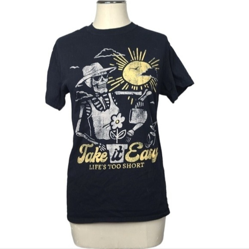 ODM Take It Easy Life's Too Short Gardening Skeleton Graphic Crewneck T Shirt S